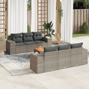 vidaXL 7-delige Loungeset met kussens poly rattan grijs