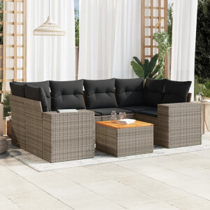 vidaXL 7-delige Loungeset met kussens poly rattan grijs