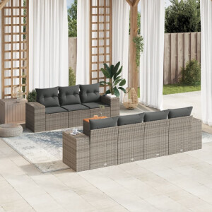 vidaXL 8-delige Loungeset met kussens poly rattan grijs