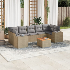 vidaXL 8-delige Loungeset met kussens poly rattan beige