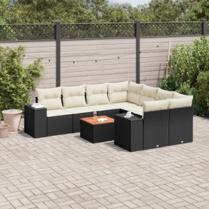 vidaXL 9-delige Loungeset met kussens poly rattan zwart