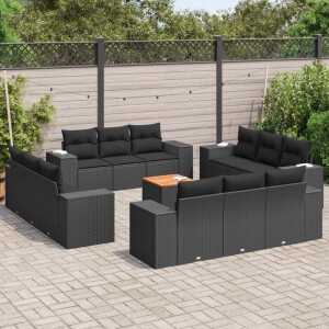 vidaXL 13-delige Loungeset met kussens poly rattan zwart