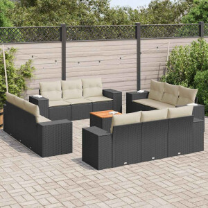 vidaXL 13-delige Loungeset met kussens poly rattan zwart