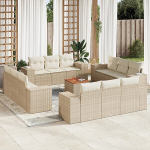 vidaXL 13-delige Loungeset met kussens poly rattan beige