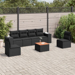 vidaXL 7-delige Loungeset met kussens poly rattan zwart