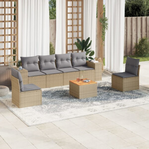 vidaXL 7-delige Loungeset met kussens poly rattan beige