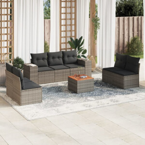 vidaXL 8-delige Loungeset met kussens poly rattan grijs