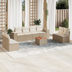 vidaXL 9-delige Loungeset met kussens poly rattan beige