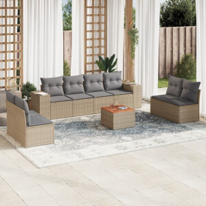 vidaXL 9-delige Loungeset met kussens poly rattan beige