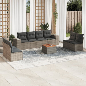 vidaXL 9-delige Loungeset met kussens poly rattan grijs