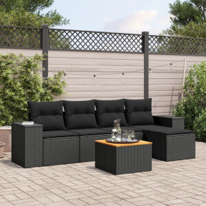 vidaXL 6-delige Loungeset met <a title="kussens vergelijken" href="https://furn.nl/kussens">kussens</a> poly rattan zwart