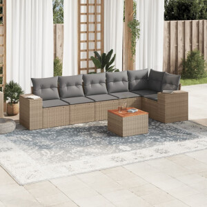 vidaXL 7-delige Loungeset met kussens poly rattan beige