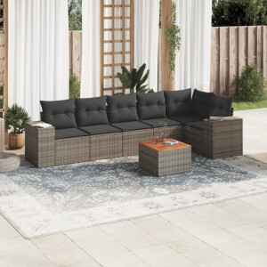 vidaXL 7-delige Loungeset met kussens poly rattan grijs