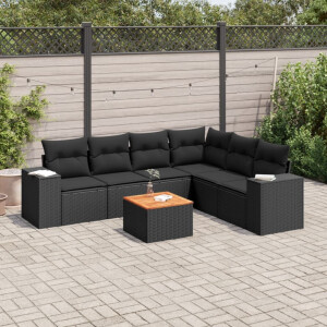 vidaXL 7-delige Loungeset met kussens poly rattan zwart