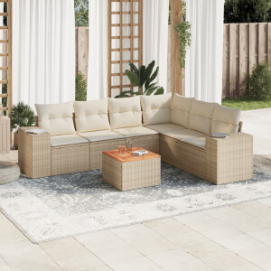 vidaXL 7-delige Loungeset met kussens poly rattan beige