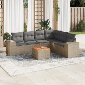 vidaXL 7-delige Loungeset met kussens poly rattan beige