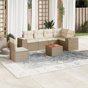 vidaXL 7-delige Loungeset met kussens poly rattan beige