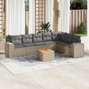 vidaXL 8-delige Loungeset met kussens poly rattan beige