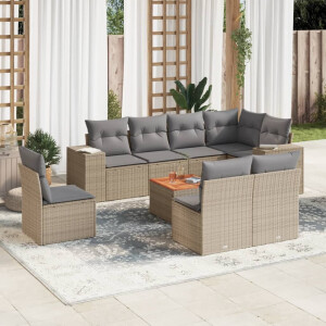 vidaXL 9-delige Loungeset met kussens poly rattan beige