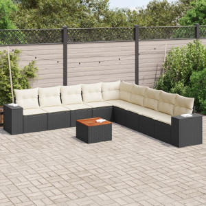 vidaXL 10-delige Loungeset met kussens poly rattan zwart