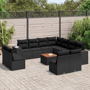 vidaXL 12-delige Loungeset met kussens poly rattan zwart