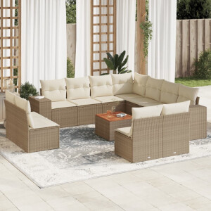 vidaXL 12-delige Loungeset met kussens poly rattan beige