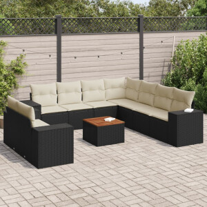 vidaXL 10-delige Loungeset met kussens poly rattan zwart