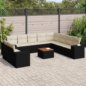 vidaXL 11-delige Loungeset met kussens poly rattan zwart