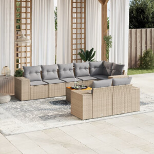 vidaXL 9-delige Loungeset met kussens poly rattan beige