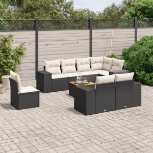 vidaXL 9-delige Loungeset met kussens poly rattan zwart