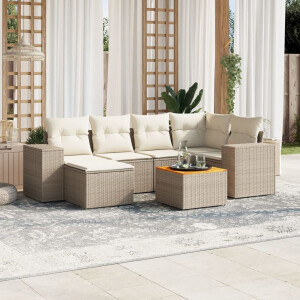 vidaXL 7-delige Loungeset met kussens poly rattan beige