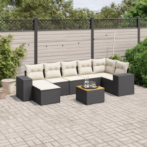vidaXL 8-delige Loungeset met kussens poly rattan zwart