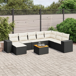 vidaXL 9-delige Loungeset met kussens poly rattan zwart