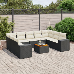 vidaXL 10-delige Loungeset met kussens poly rattan zwart