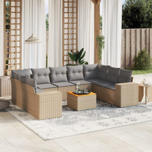vidaXL 10-delige Loungeset met kussens poly rattan beige
