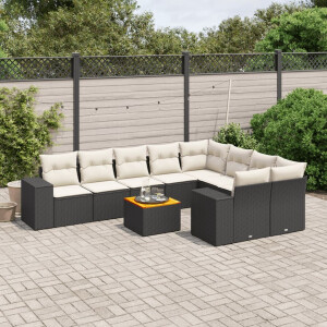 vidaXL 10-delige Loungeset met kussens poly rattan zwart