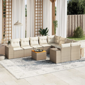 vidaXL 10-delige Loungeset met kussens poly rattan beige