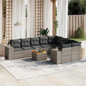 vidaXL 10-delige Loungeset met kussens poly rattan grijs