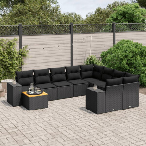vidaXL 10-delige Loungeset met kussens poly rattan zwart