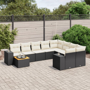 vidaXL 10-delige Loungeset met kussens poly rattan zwart