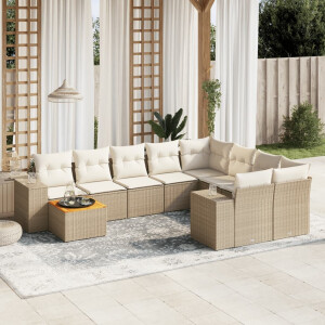 vidaXL 10-delige Loungeset met kussens poly rattan beige
