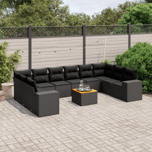 vidaXL 11-delige Loungeset met kussens poly rattan zwart