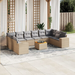 vidaXL 11-delige Tuinset met kussens poly rattan beige