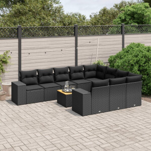 vidaXL 11-delige Loungeset met kussens poly rattan zwart