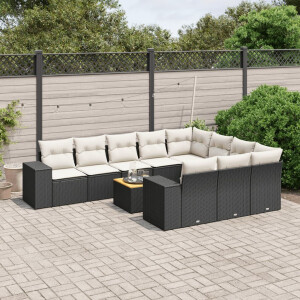 vidaXL 11-delige Loungeset met kussens poly rattan zwart