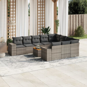 vidaXL 11-delige Loungeset met kussens poly rattan grijs