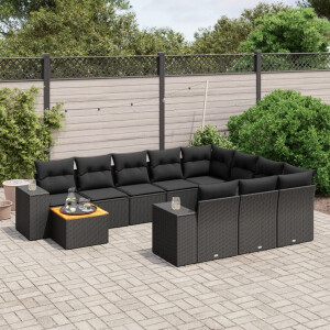 vidaXL 11-delige Loungeset met kussens poly rattan zwart