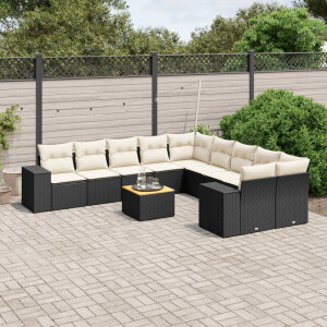 vidaXL 11-delige Loungeset met kussens poly rattan zwart