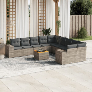 vidaXL 11-delige Loungeset met kussens poly rattan grijs