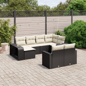 vidaXL 10-delige Loungeset met kussens poly rattan zwart